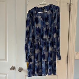 Aqua Blue and White Long Sleeve Dress